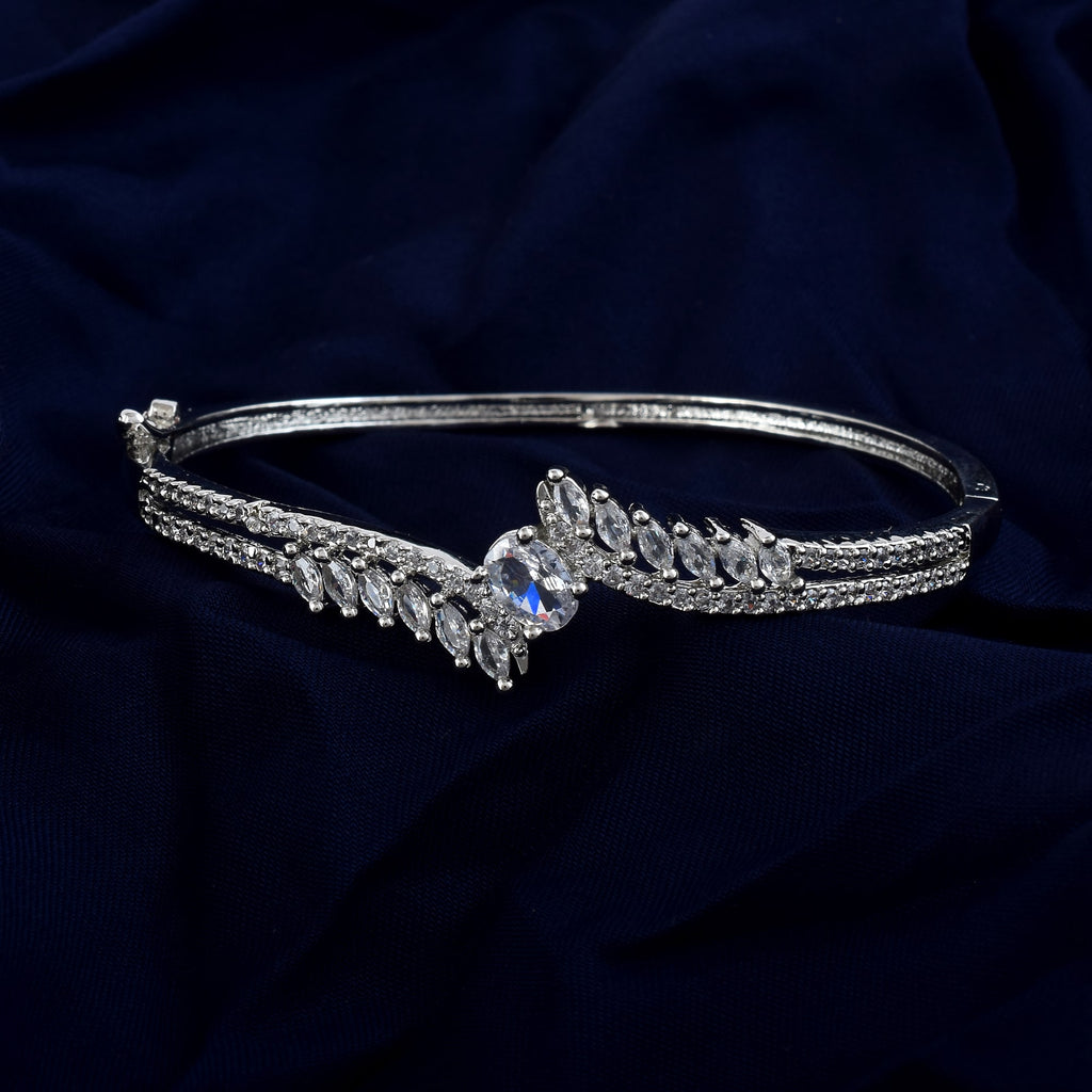Classic Silver Color American Diamond Bracelet With Eye-Catching Design - Silver