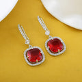Red Color American Diamond Earrings In Twisted Loop Inspired Statement Design - Red
