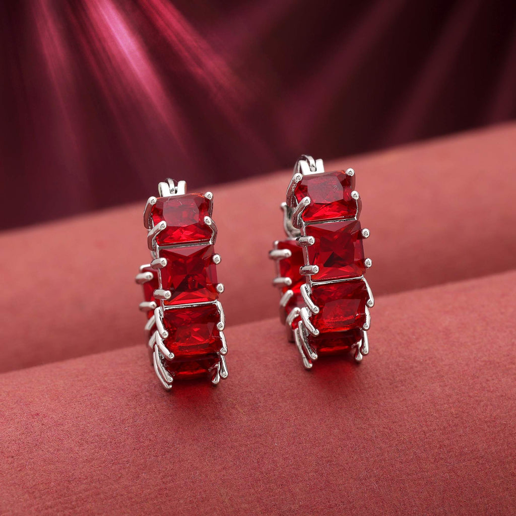 Red Color Gorgeous Stone Studded American Diamond Earrings For Party And Events - Red