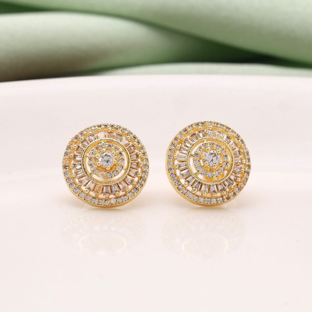 Gold Color Exclusive Designer American Diamond Earrings For Wedding And Celebration Style - Gold