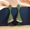 Green Color Unique Leaf Design American Diamond Earrings For Wedding And Party Looks - Green