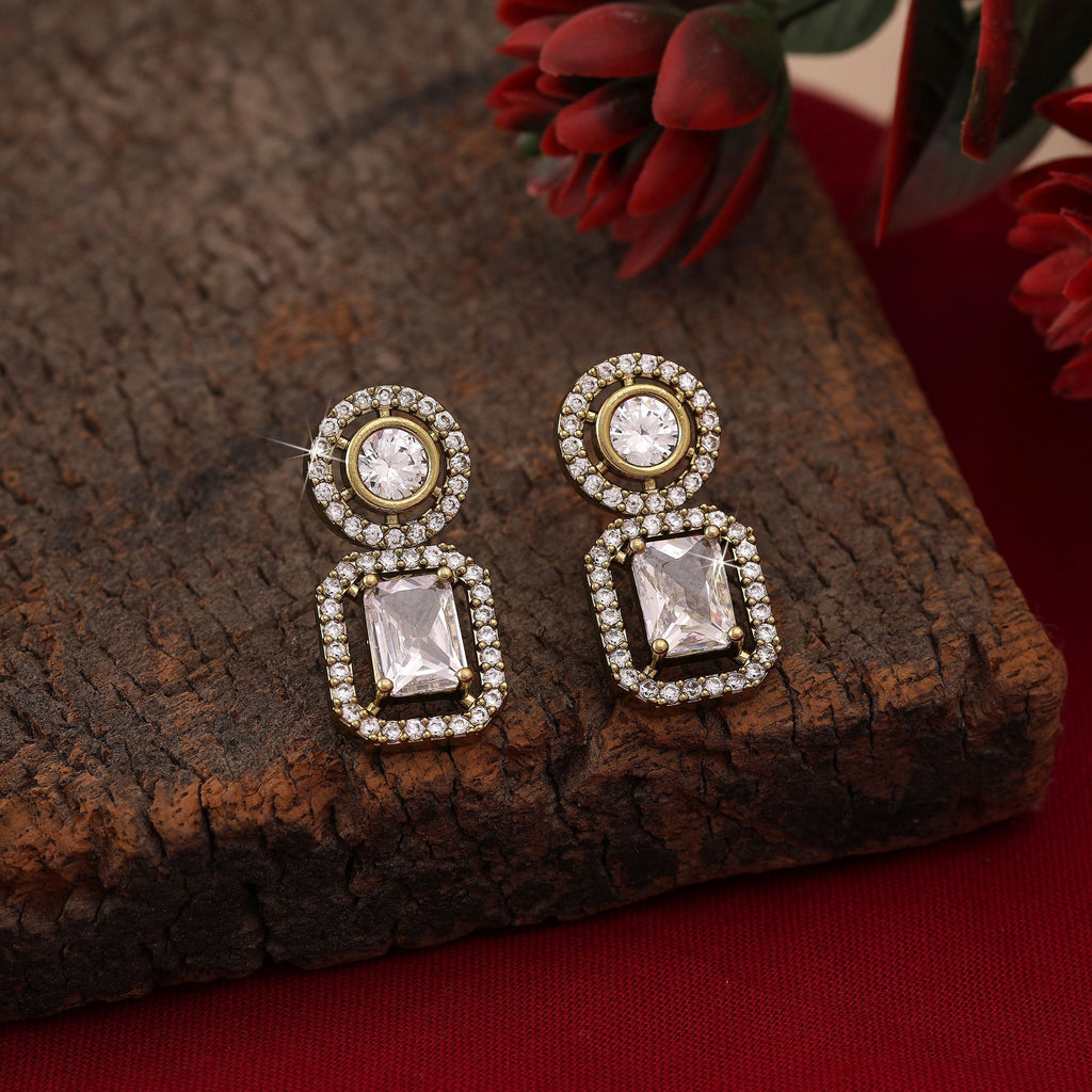 White Color American Diamond Earrings Fashion Earrings Designed For Bridal Looks - White