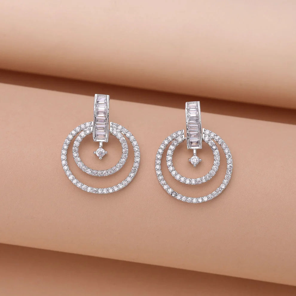 Silver Color American Diamond Earrings with Premium Party Wear Look