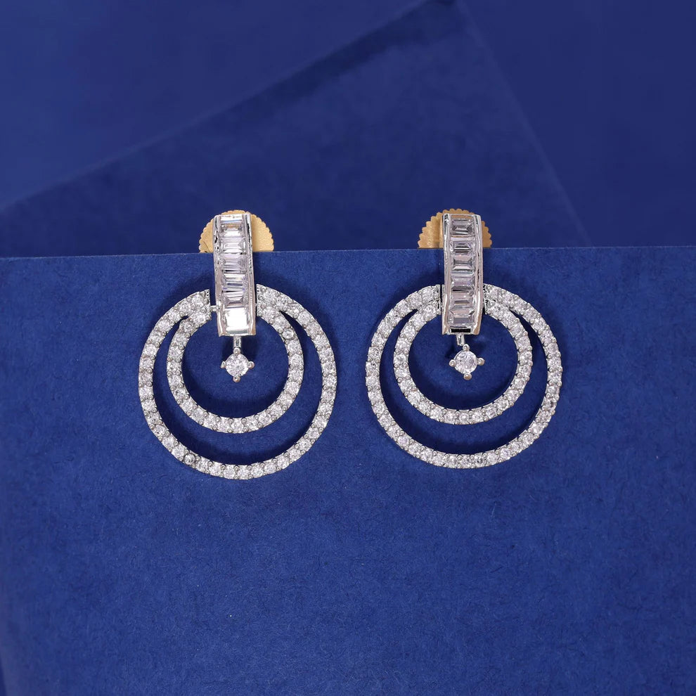 Silver Color American Diamond Earrings with Premium Party Wear Look