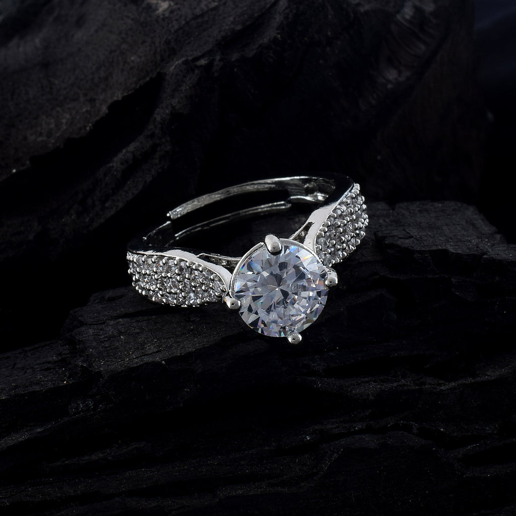 Shiny Silver Color American Diamond Ring For Subtle Glamorous Appeal - Silver