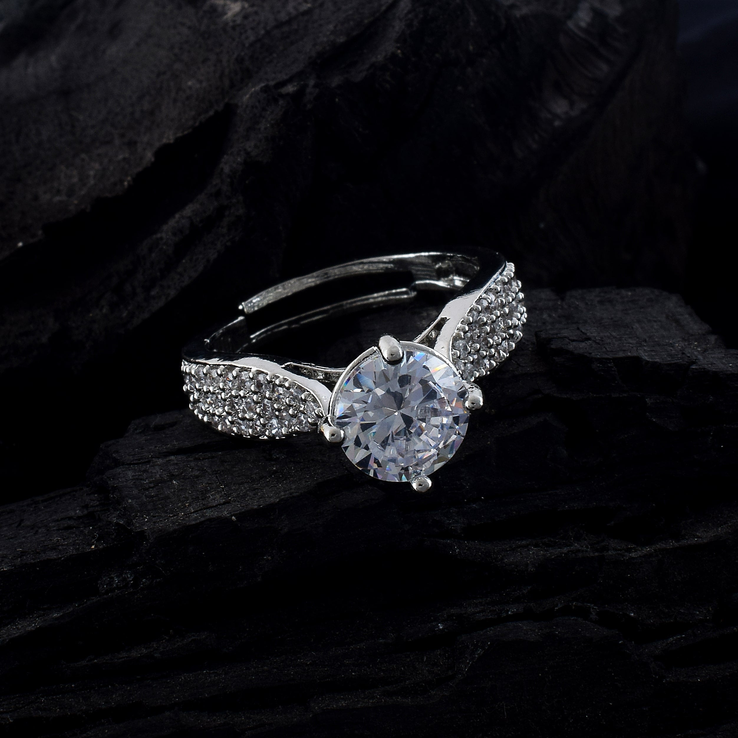 Shiny Silver Color American Diamond Ring For Subtle Glamorous Appeal - Silver