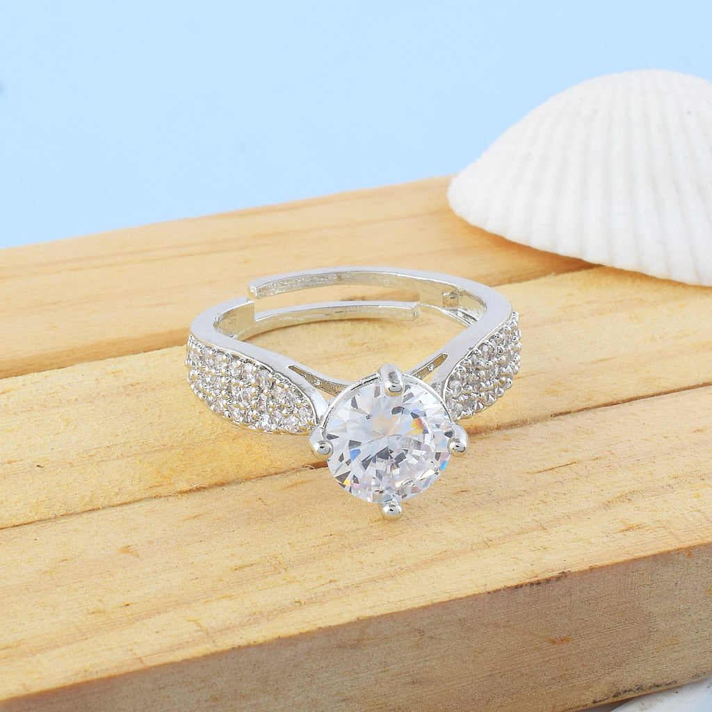 Shiny Silver Color American Diamond Ring For Subtle Glamorous Appeal - Silver