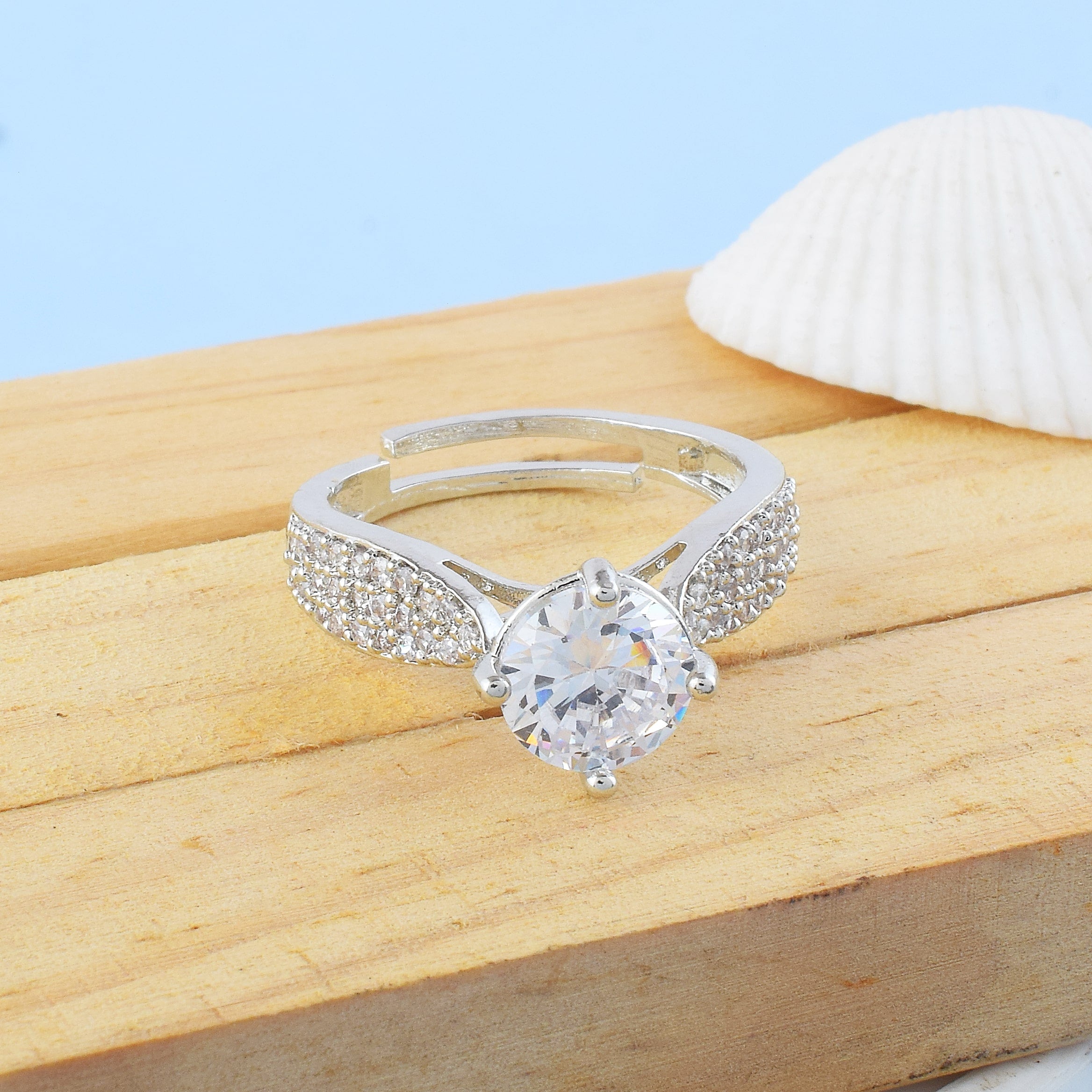Shiny Silver Color American Diamond Ring For Subtle Glamorous Appeal - Silver