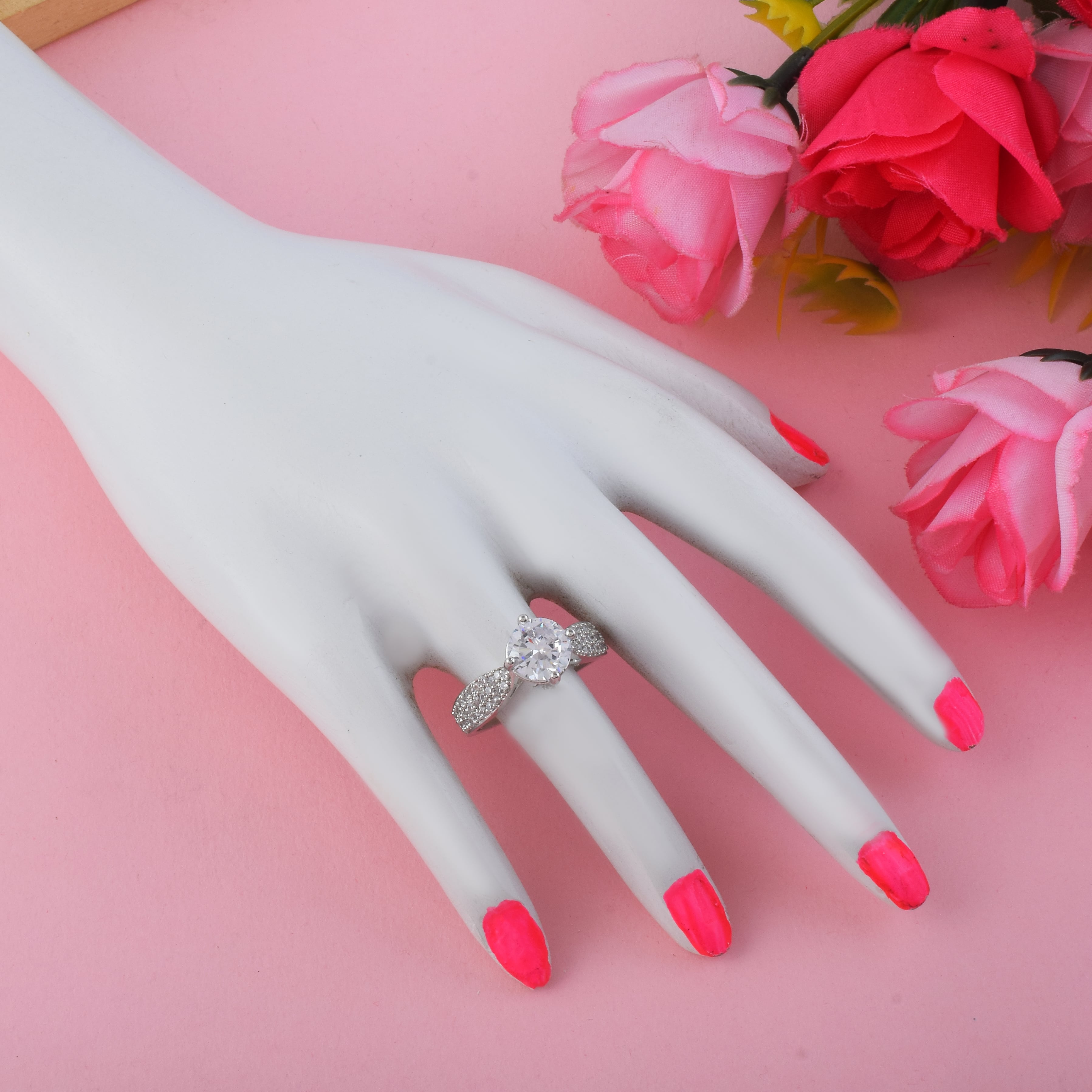 Shiny Silver Color American Diamond Ring For Subtle Glamorous Appeal - Silver