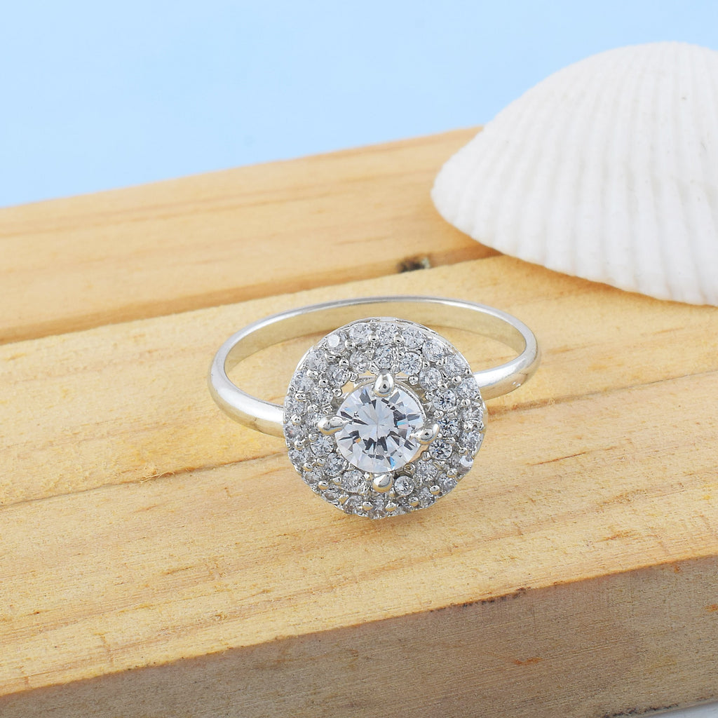 Bright Silver Color American Diamond Ring With Clean And Sleek Finish - Silver
