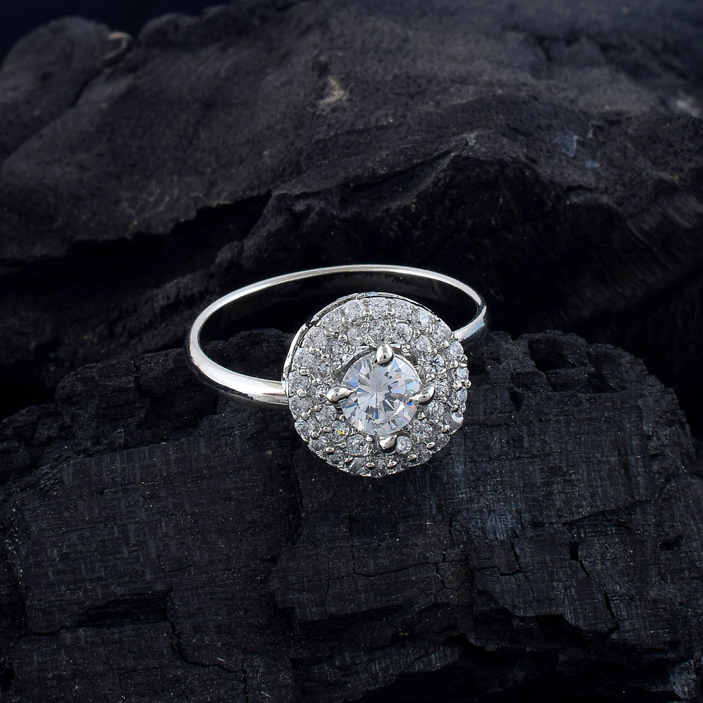 Bright Silver Color American Diamond Ring With Clean And Sleek Finish - Silver