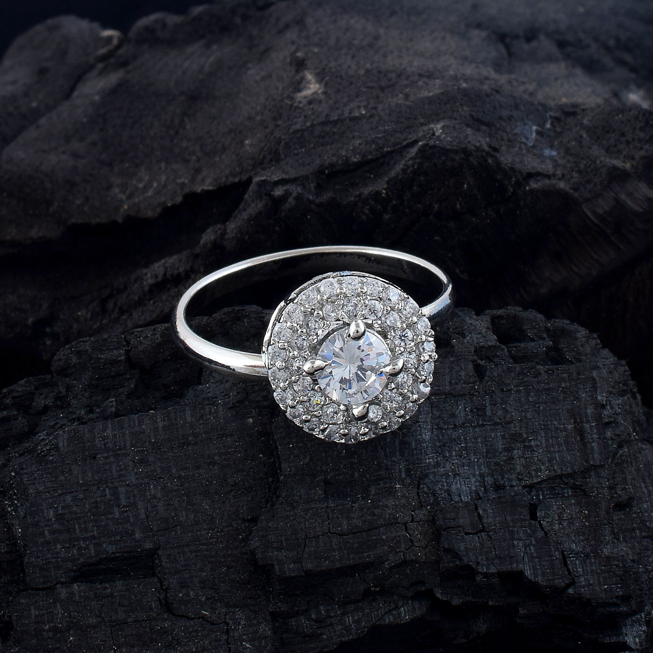 Bright Silver Color American Diamond Ring With Clean And Sleek Finish - Silver