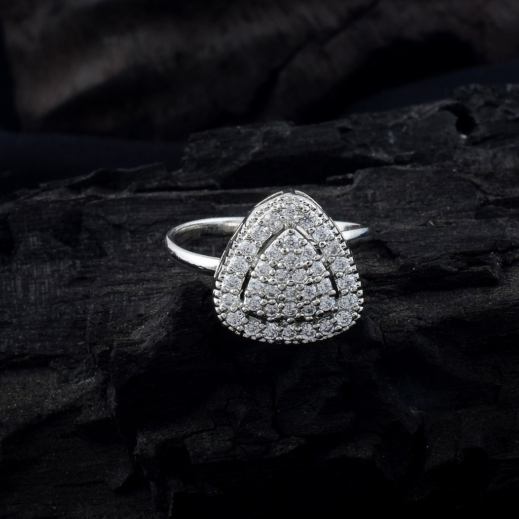 Modern Silver Color American Diamond Ring For Chic Everyday Fashion - Silver