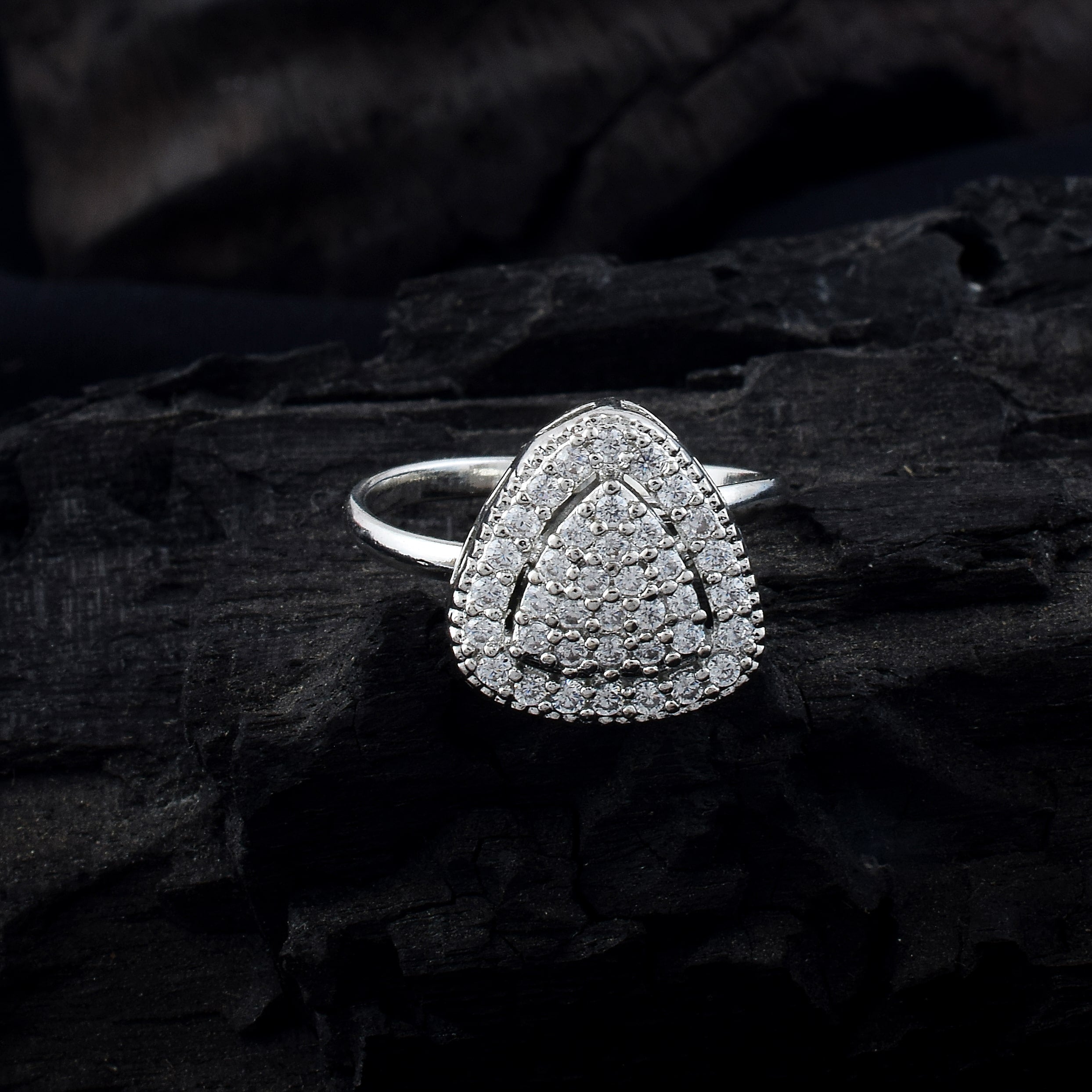 Modern Silver Color American Diamond Ring For Chic Everyday Fashion - Silver