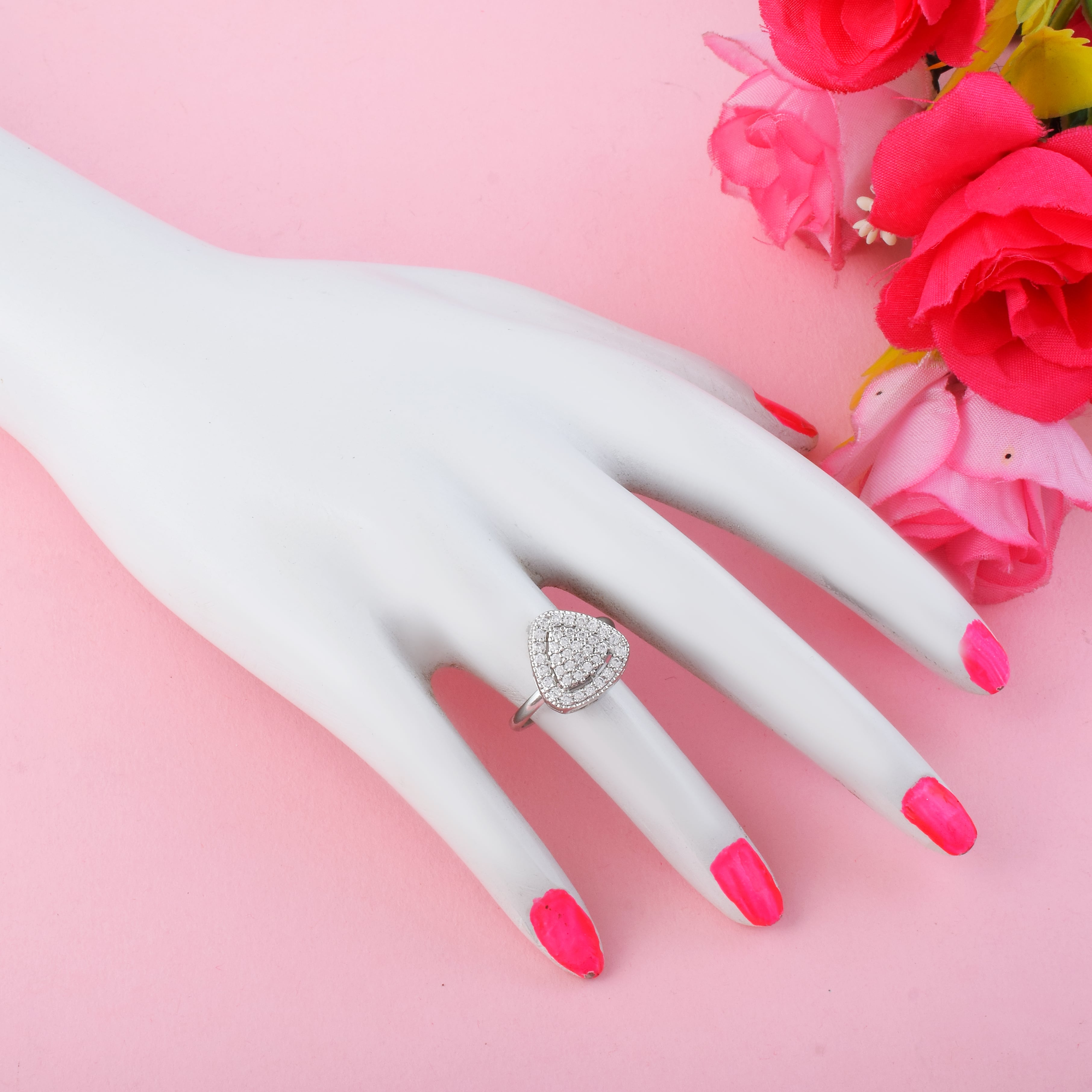 Modern Silver Color American Diamond Ring For Chic Everyday Fashion - Silver
