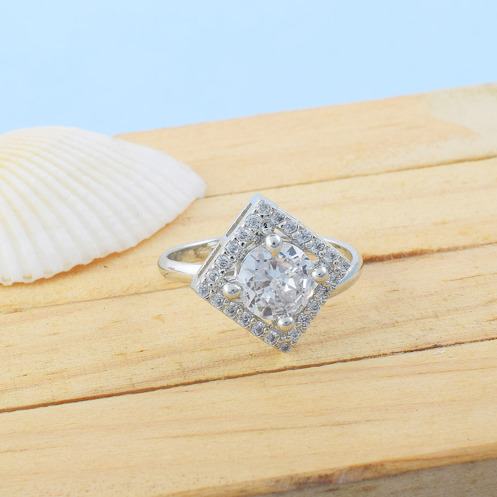 Premium Silver Color American Diamond Ring For Classy Gift Options - Silver
