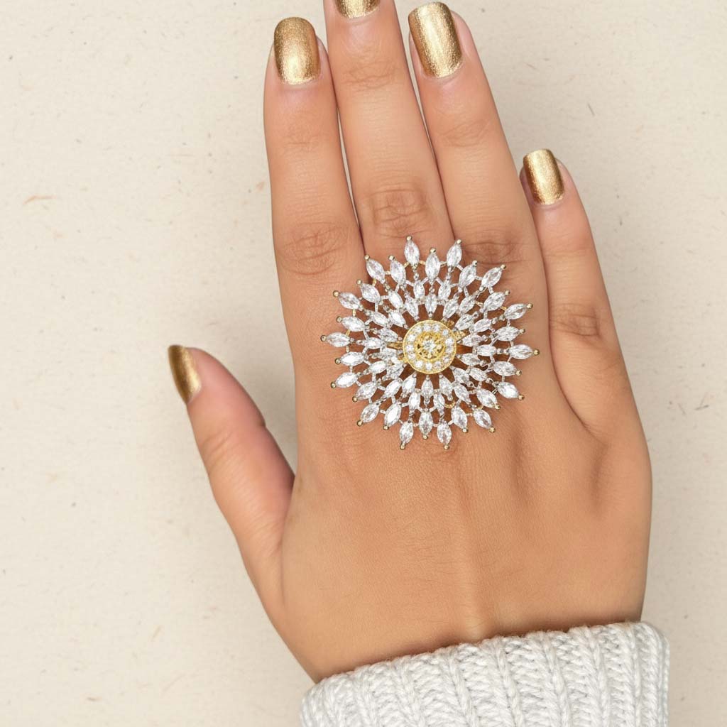 Stunning White Color American Diamond Ring Designed To Complement Graceful And Radiant Ensembles - White