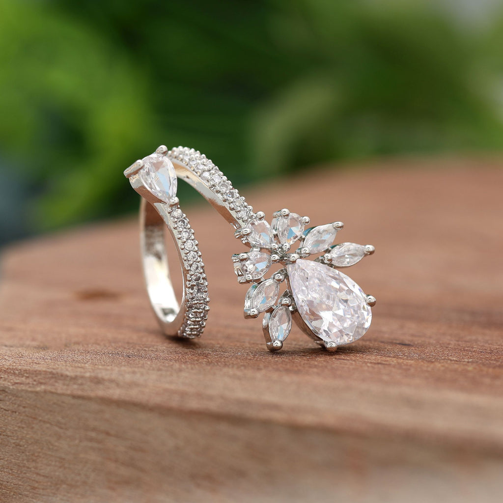 Silver Color American Diamond Ring Crafted To Complement Both Ethnic And Western Outfits - Silver