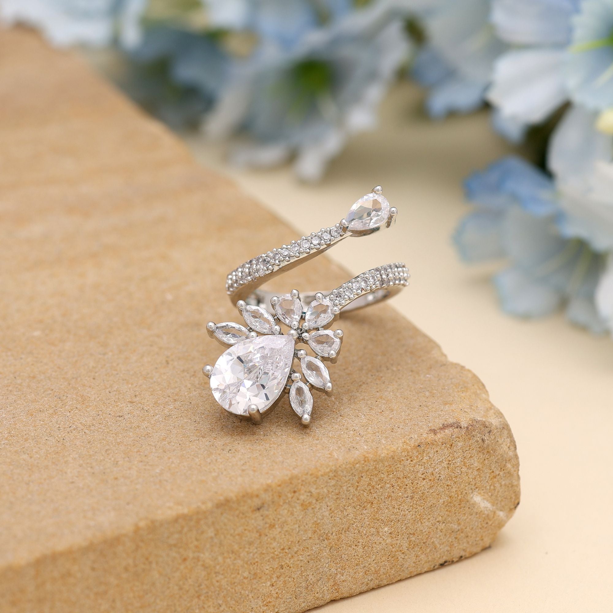 Silver Color American Diamond Ring Crafted To Complement Both Ethnic And Western Outfits - Silver