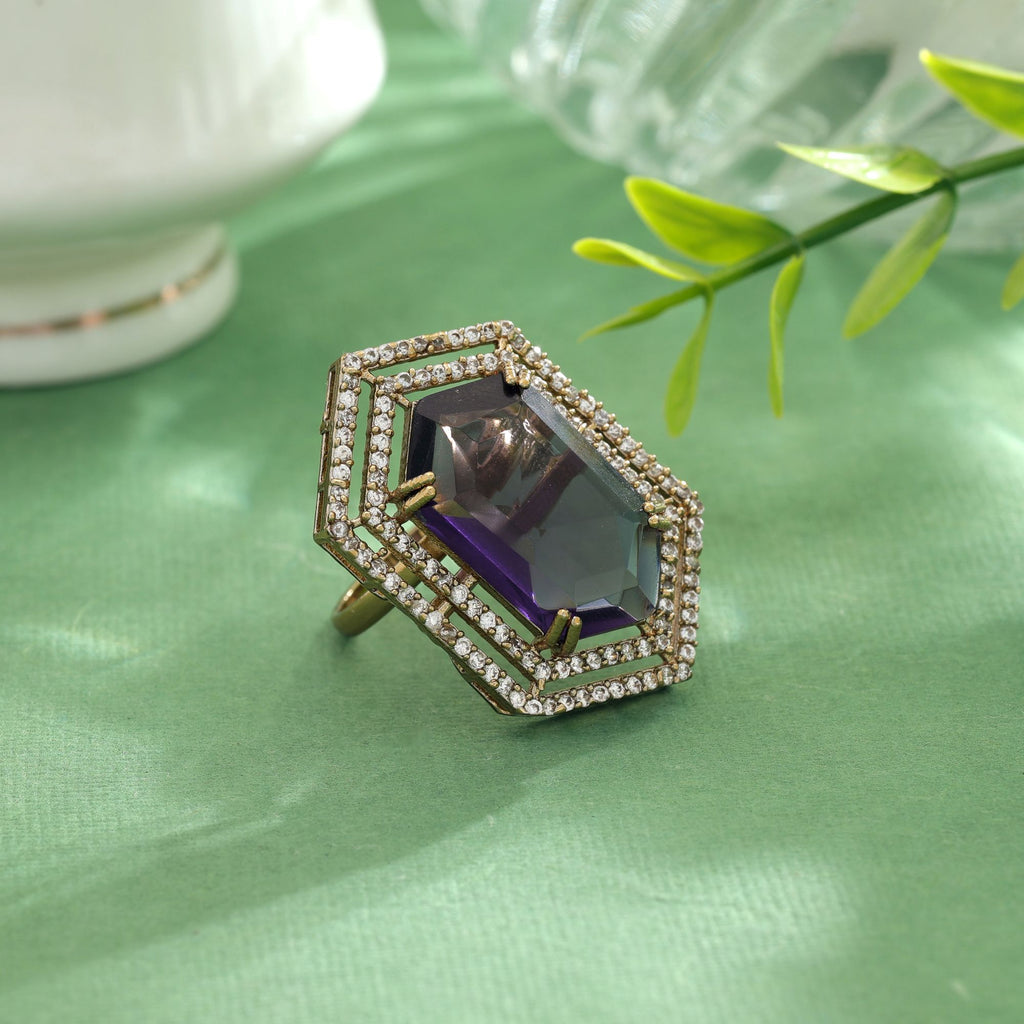 Purple Color American Diamond Ring Trendy Elegant Fashion Jewelry Collection - Purple