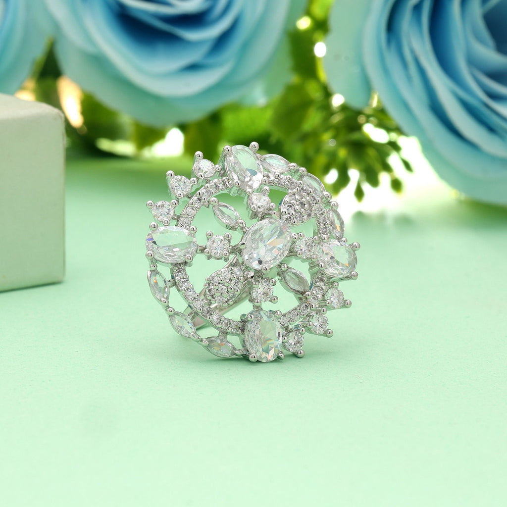 Silver Color American Diamond Ring Elegant Minimal Daily Wear Jewelry Design - Silver