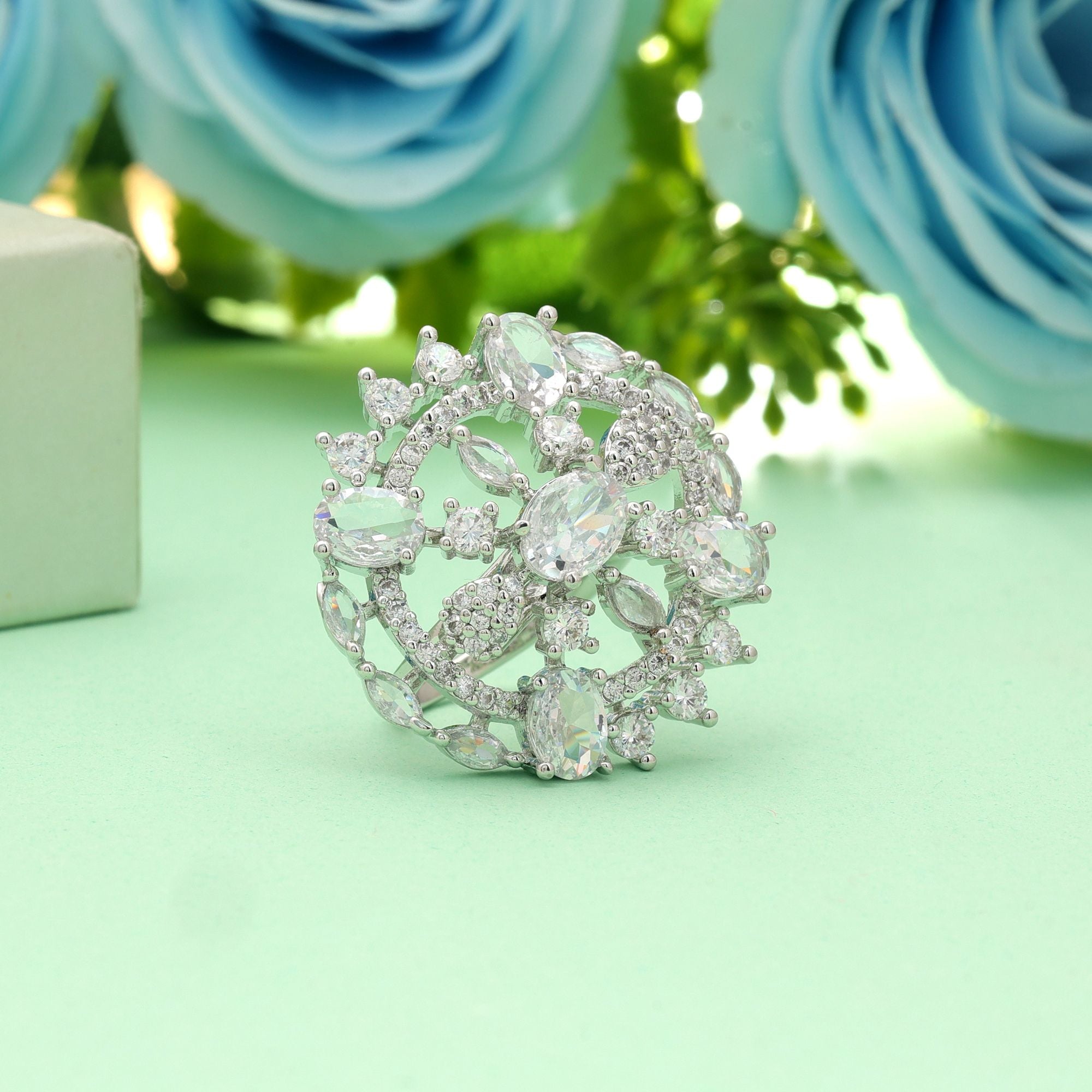 Silver Color American Diamond Ring Elegant Minimal Daily Wear Jewelry Design - Silver