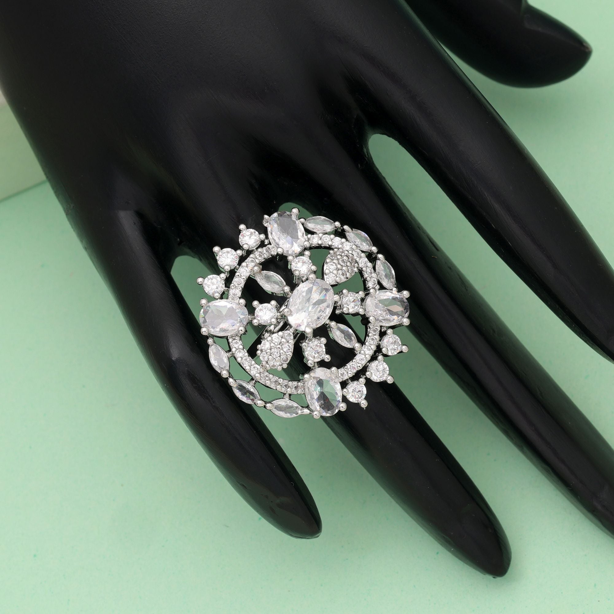 Silver Color American Diamond Ring Elegant Minimal Daily Wear Jewelry Design - Silver
