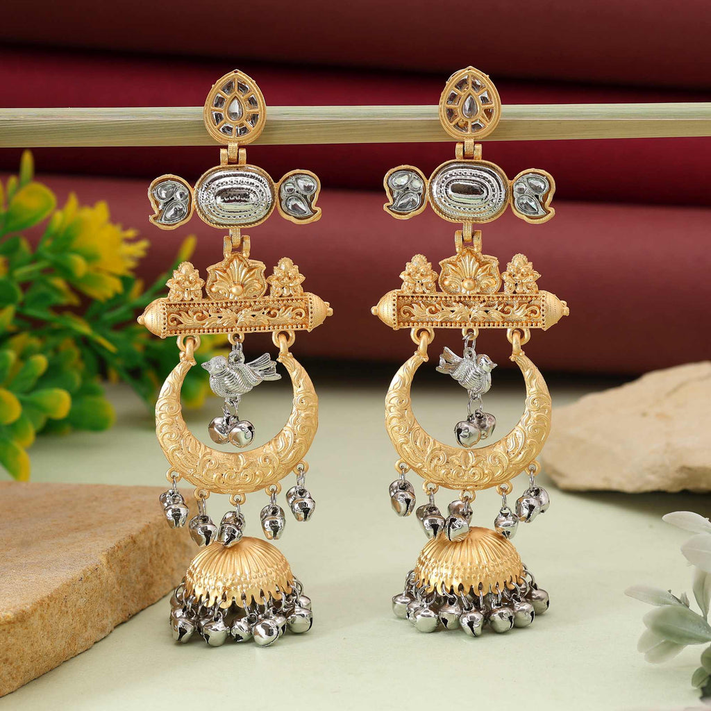 Gold & Silver Color Beautiful Traditional Amrapali Earrings For Brides And Women - Gold & Silver