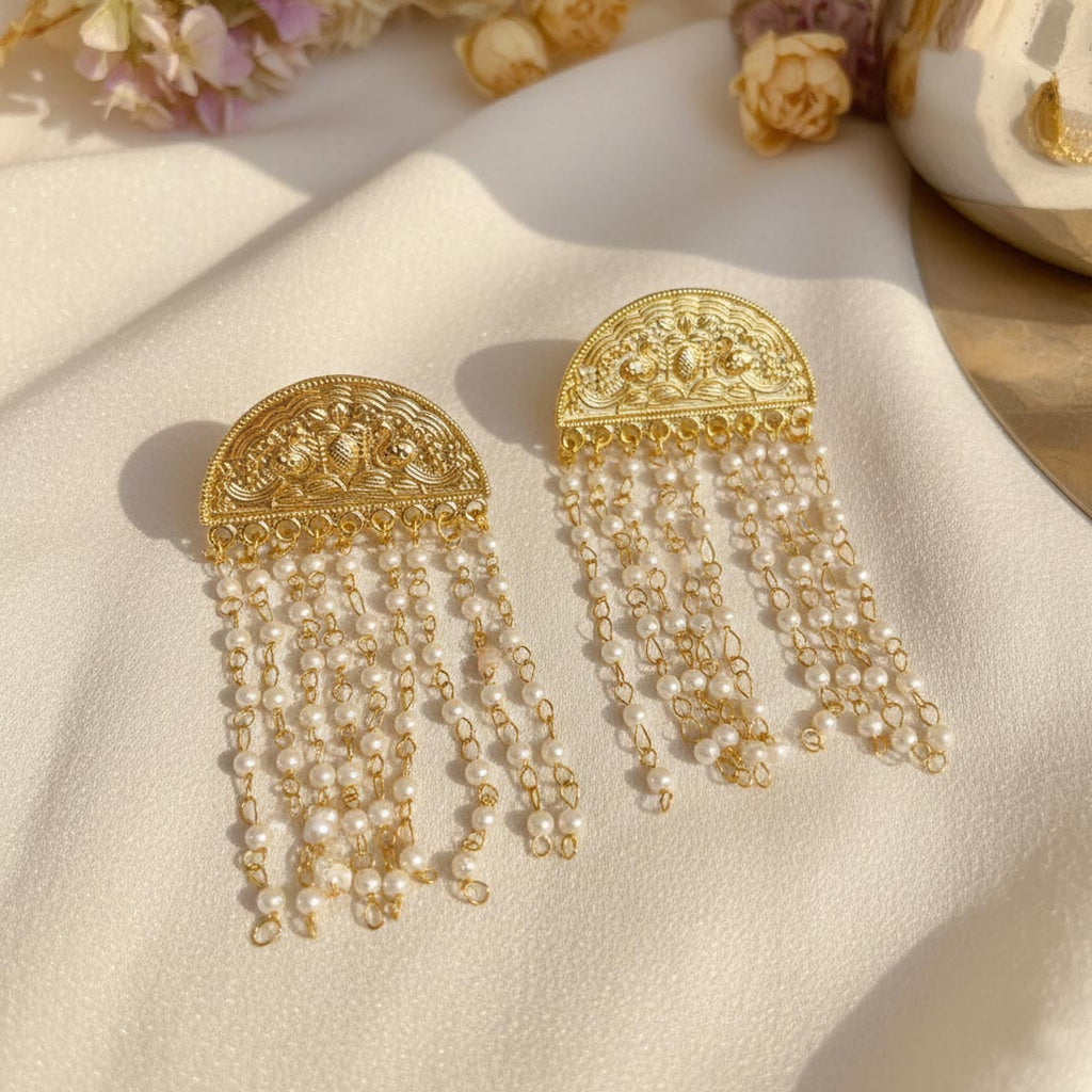 White Color Traditional Amrapali Earrings Elegant Ethnic Temple Style Jewelry - White