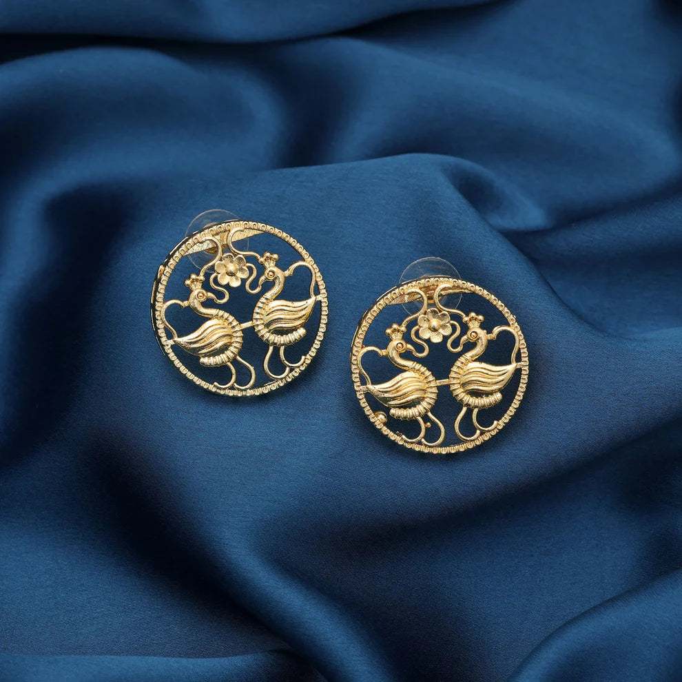 Elegant Gold Color Amrapali Earrings With Luxurious Ethnic Bridal Jewelry Finish Design