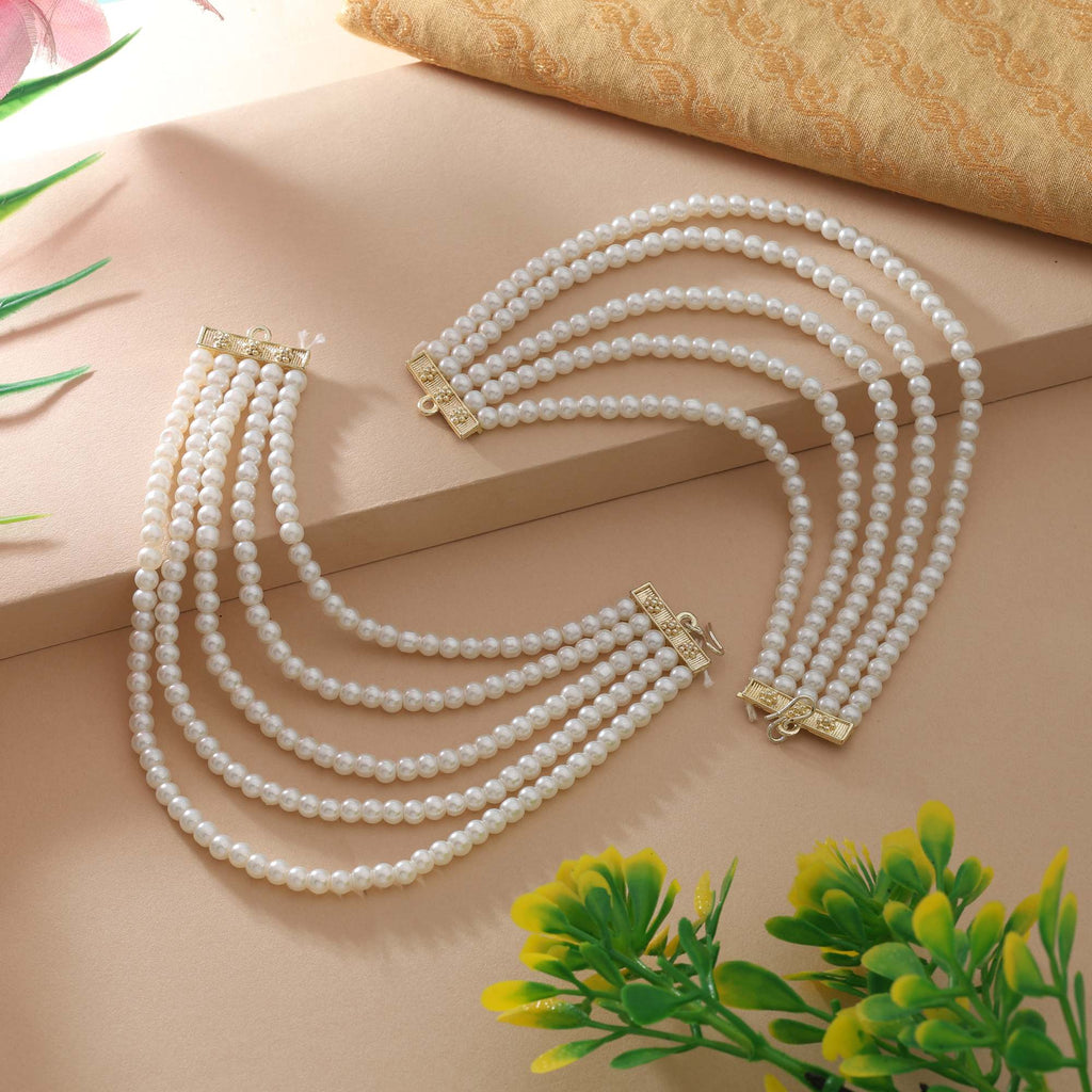 White Color Earrings Chain With Beautiful Pearl Detailing For Bridal Fashion - White