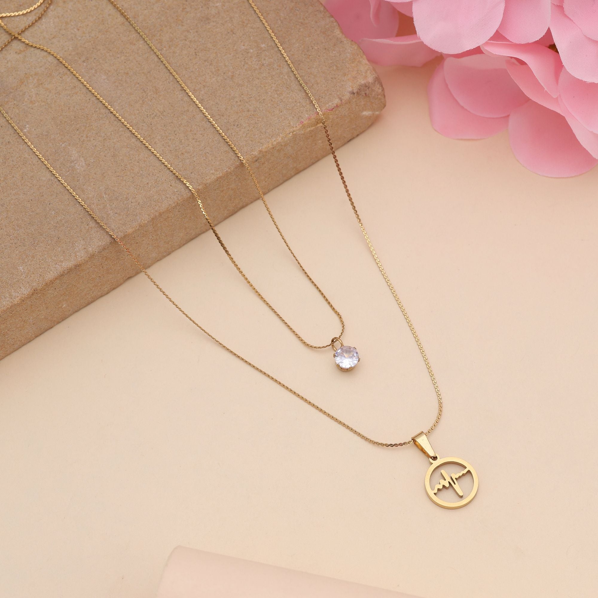 Gold Color Stainless Steel Anti Tarnish Necklace Ideal For Gifting And Festive Occasions - Gold