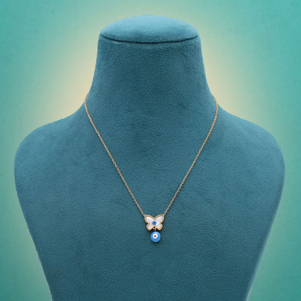 Blue Color Evil Eye Stainless Steel Anti Tarnish Necklace Designed For Protection And Style