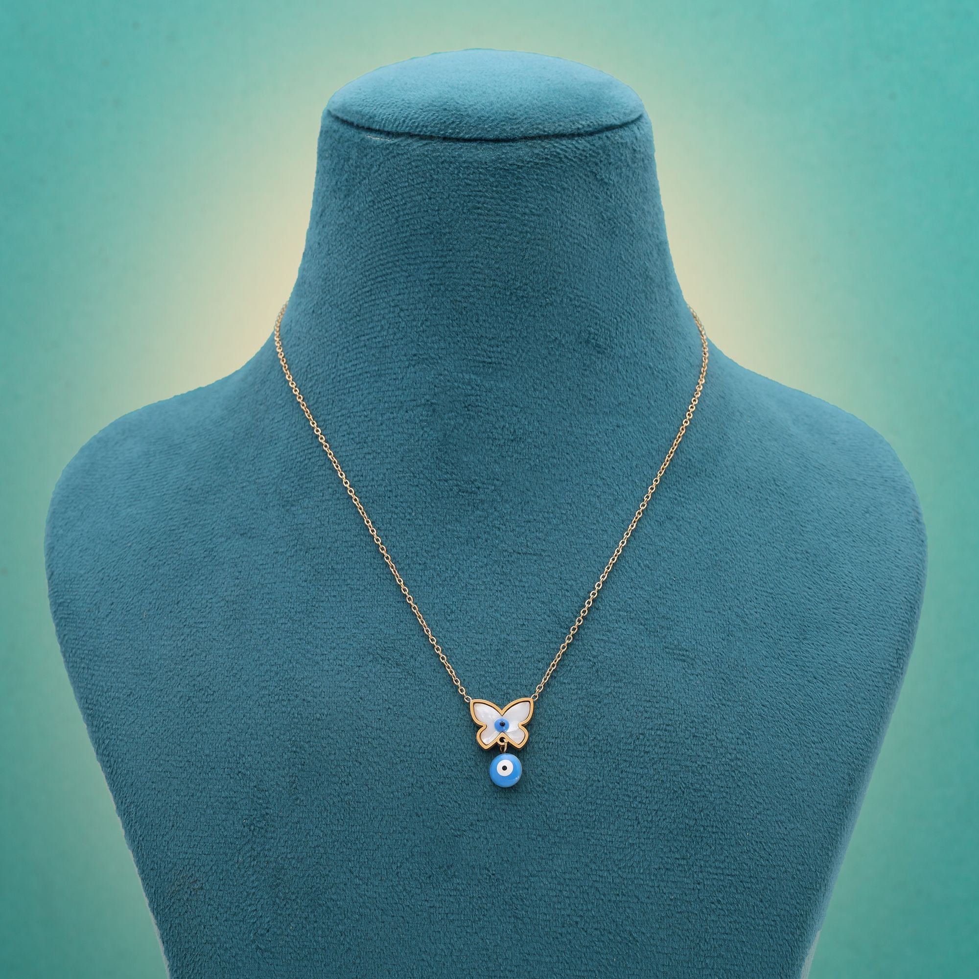 Blue Color Evil Eye Stainless Steel Anti Tarnish Necklace Designed For Protection And Style