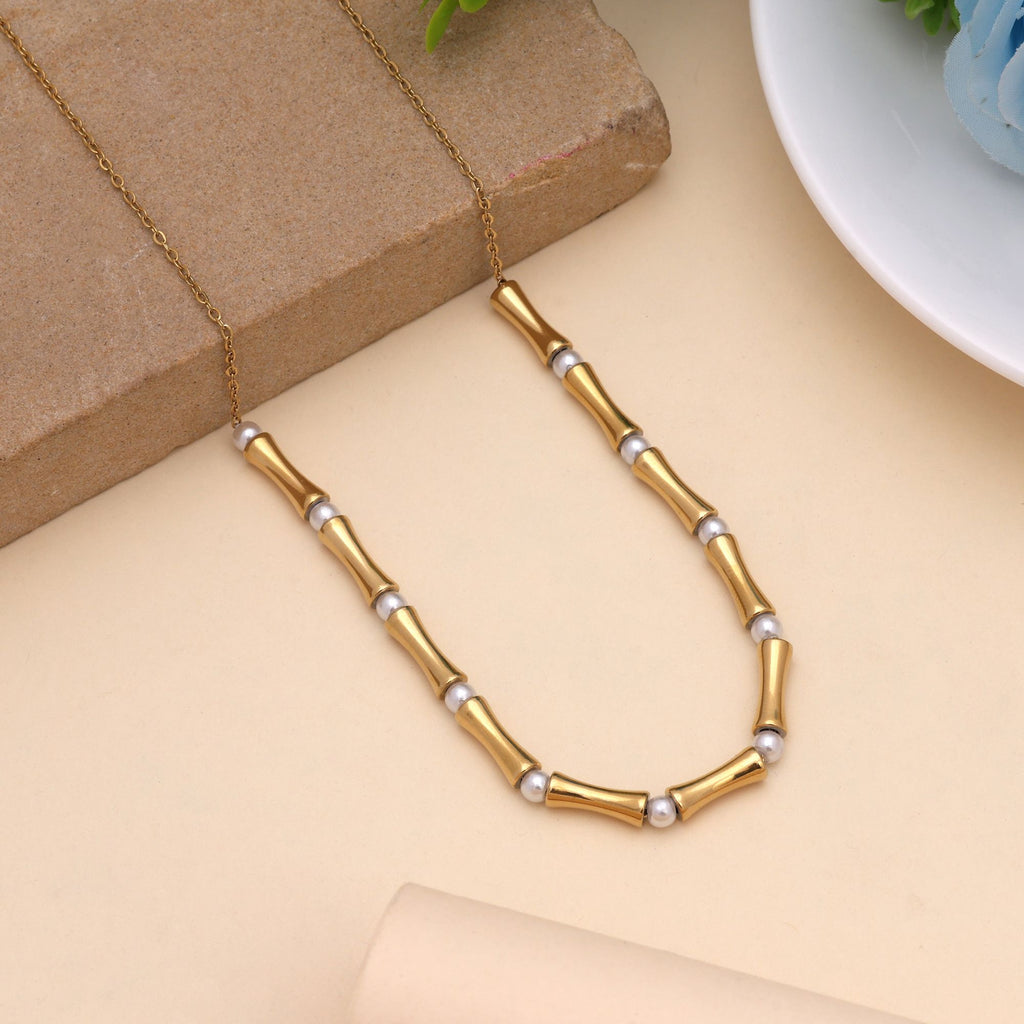 Gold Color Stainless Steel Anti Tarnish Necklace Perfect For Casual And Party Styling - Gold