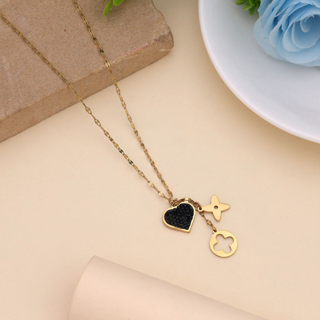 Black Color Stainless Steel Anti Tarnish Necklace Designed With Bold And Classy Appearance - Black