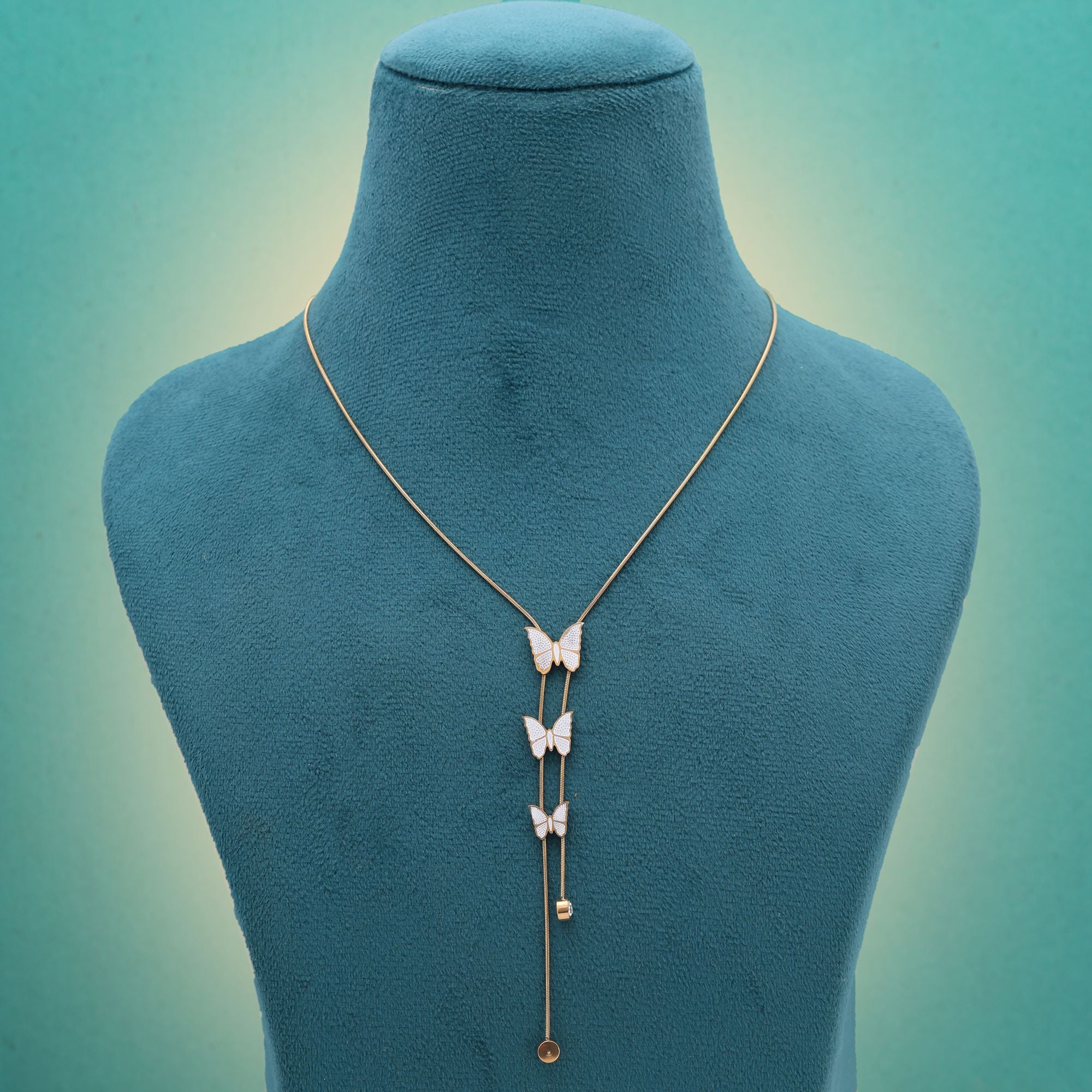White Color Butterfly Design Stainless Steel Anti Tarnish Necklace Crafted For Graceful Styling - White