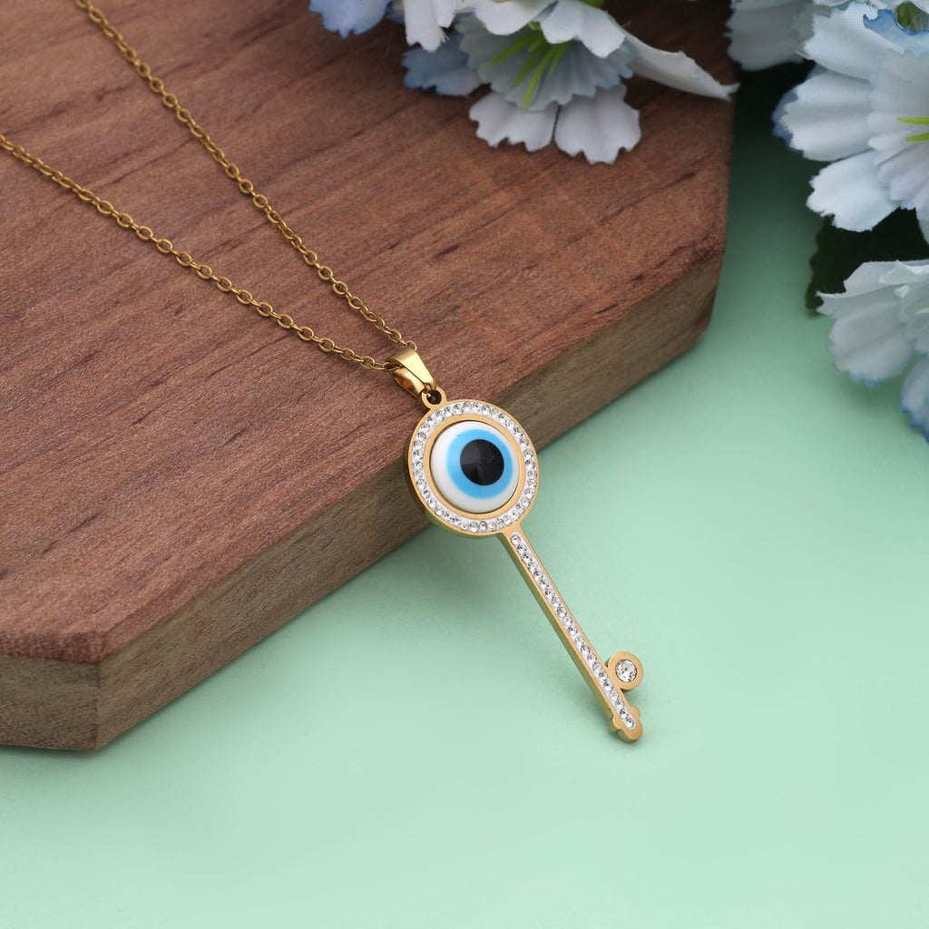 Blue Color Evil Eye Stainless Steel Anti Tarnish Necklace Combining Symbolism With Modern Fashion - Blue