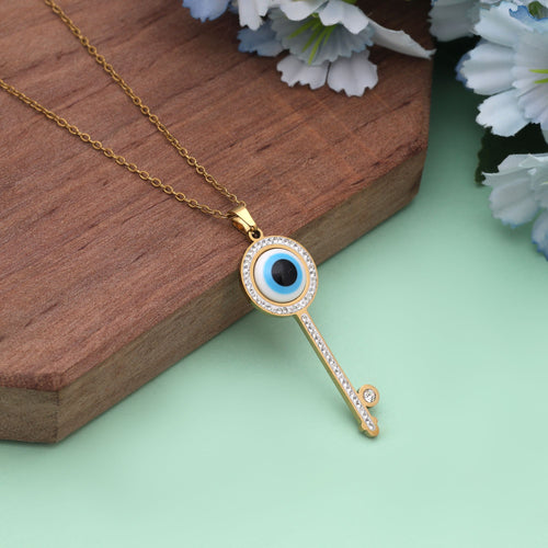 Blue Color Evil Eye Stainless Steel Anti Tarnish Necklace Combining Symbolism With Modern Fashion - Blue