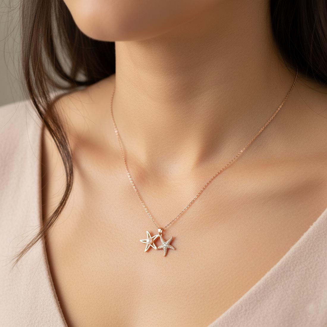 Rose Gold Color Anti Tarnish Necklace With Stainless Steel Matte Gold Necklace Set Finish