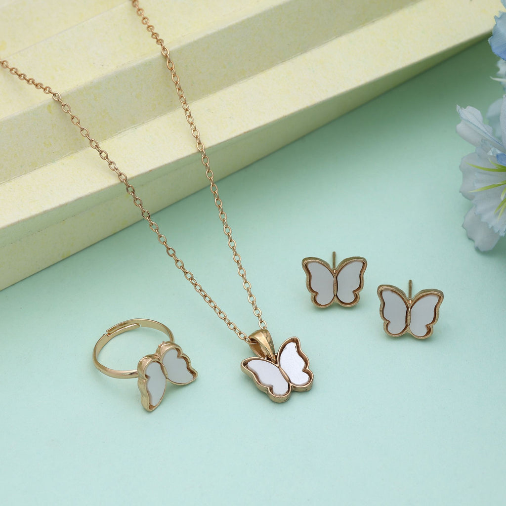 White Color Anti Tarnish Necklace Set With Classic Stylish Everyday Wear Look - White