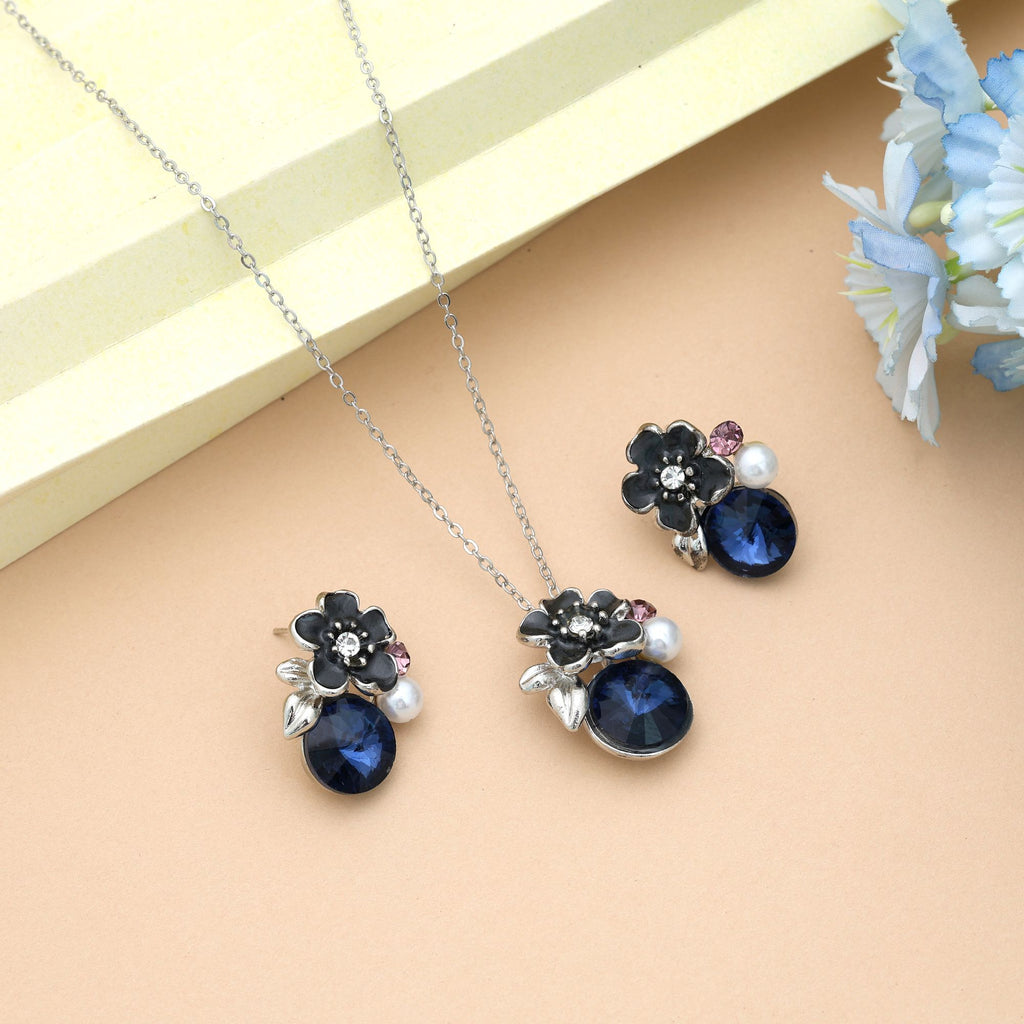 Blue Color Anti Tarnish Necklace Set With Trendy Fashion Party Wear Appeal