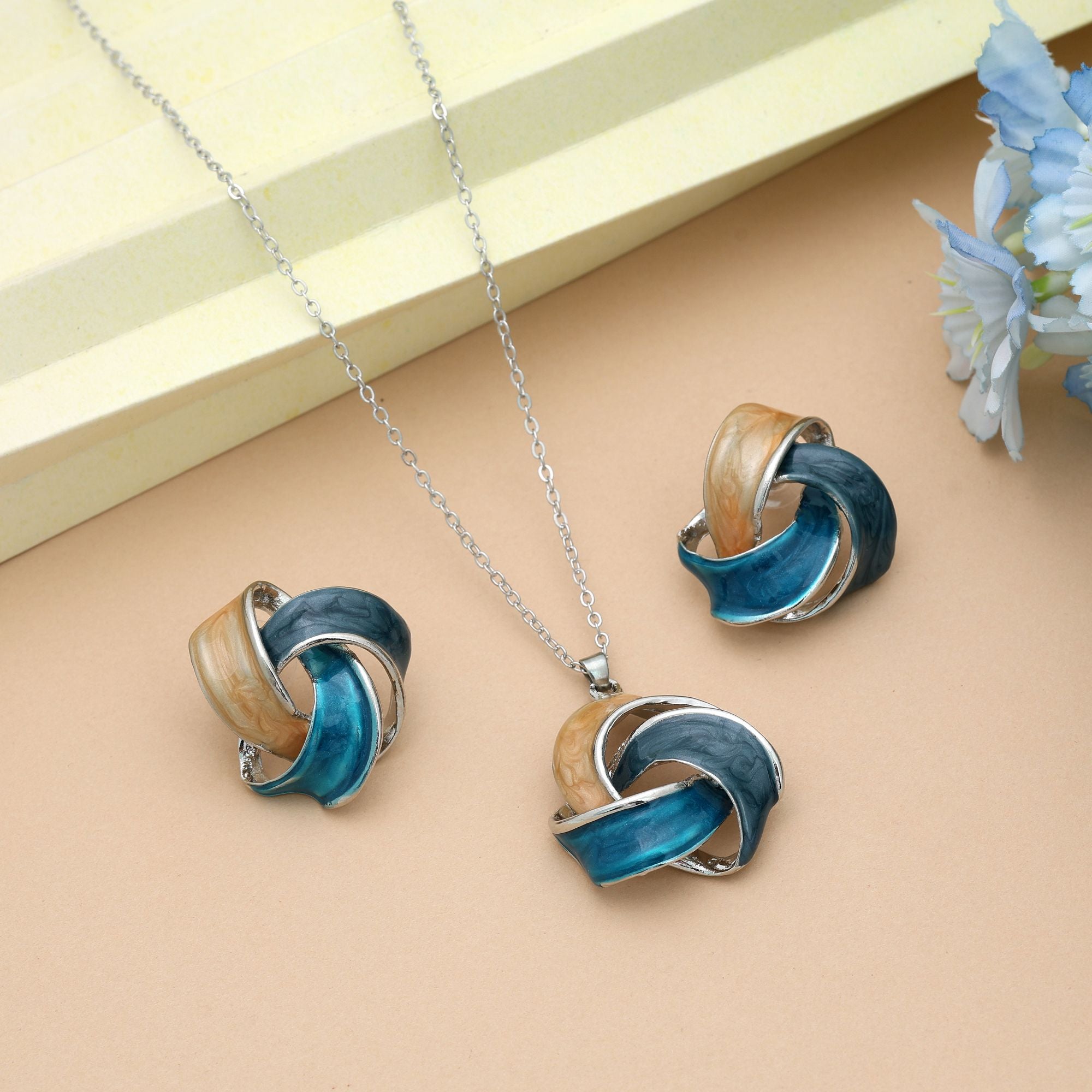 Turquoise Blue Color Meena Work Anti Tarnish Necklace Set With Stylish Ethnic Appeal