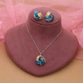 Turquoise Blue Color Meena Work Anti Tarnish Necklace Set With Stylish Ethnic Appeal