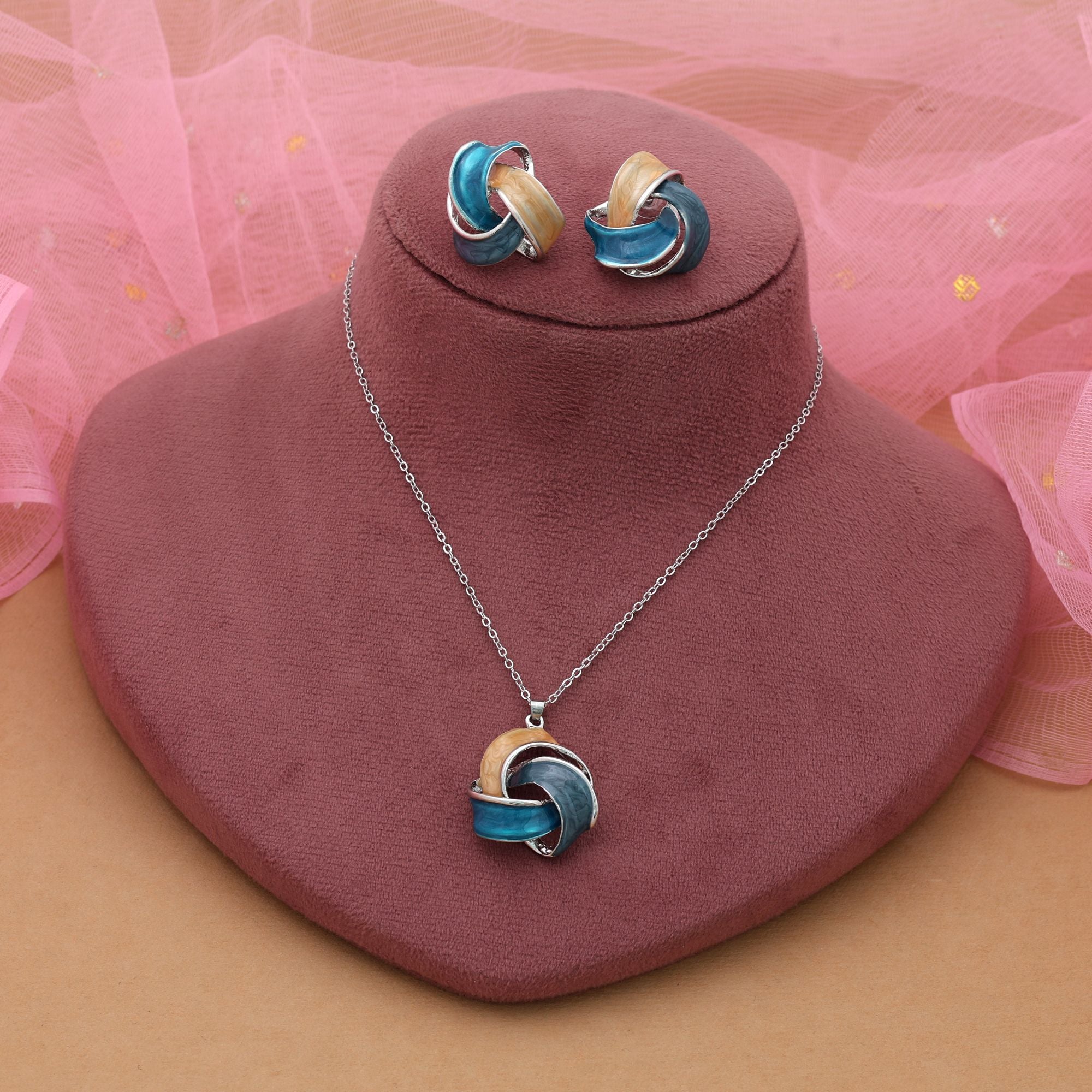 Turquoise Blue Color Meena Work Anti Tarnish Necklace Set With Stylish Ethnic Appeal