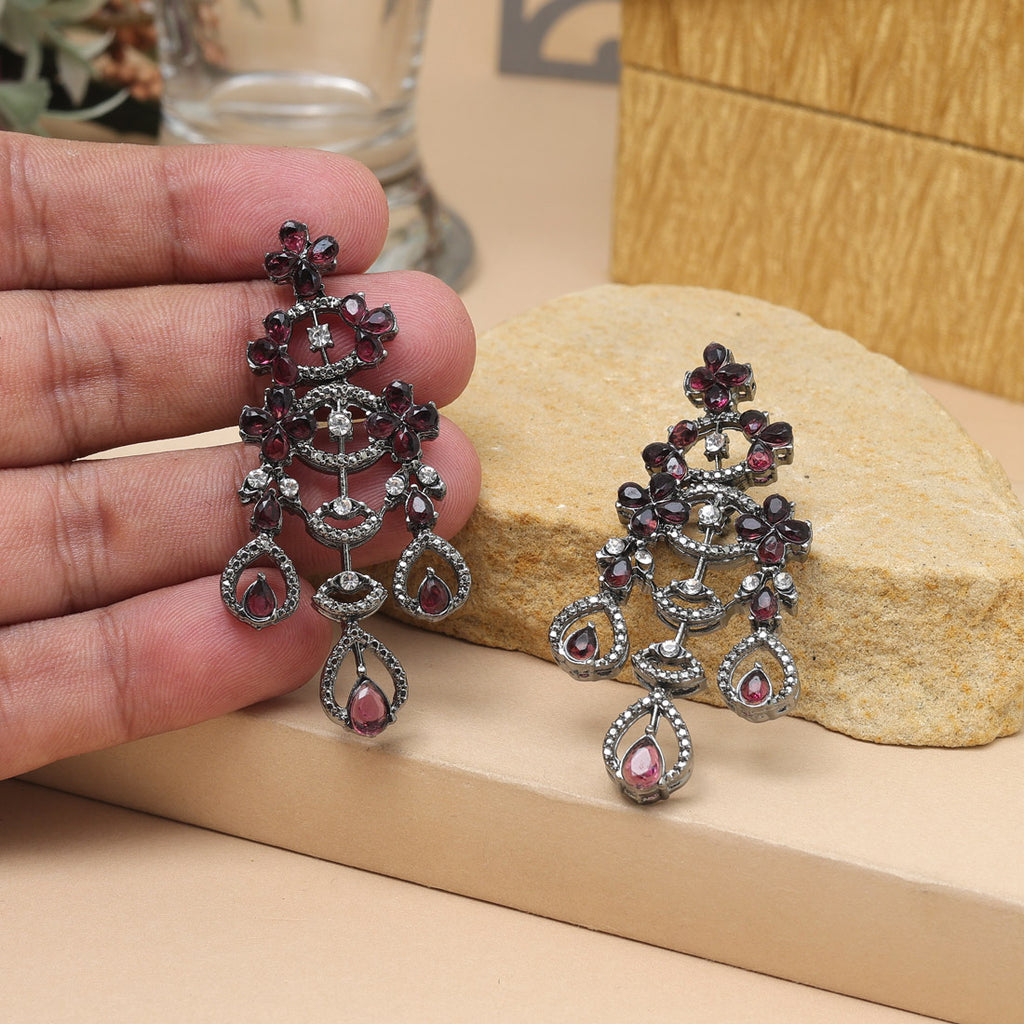Magenta Color Fashion Earrings With Trendy Chic Style For Outings - Magenta