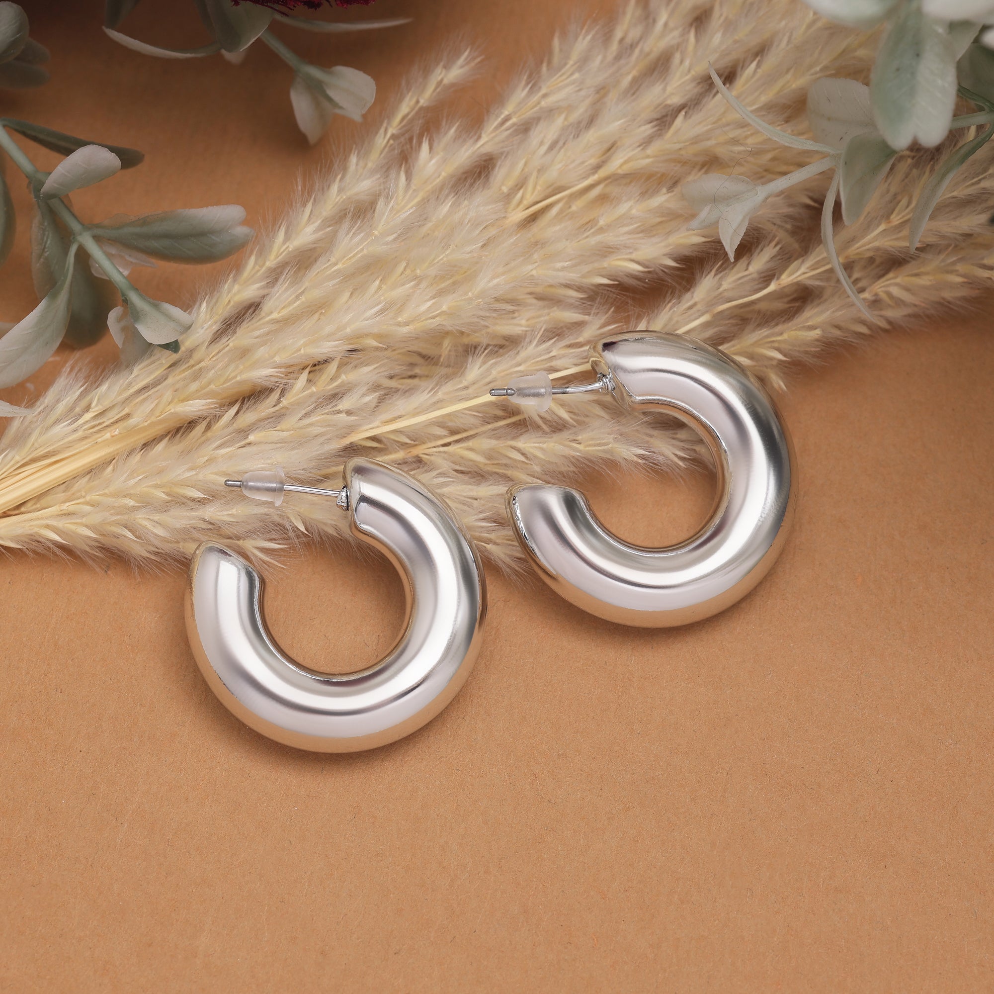 Stylish Silver Color Fashion Earrings With Sparkling Stones For Modern Ethnic Look