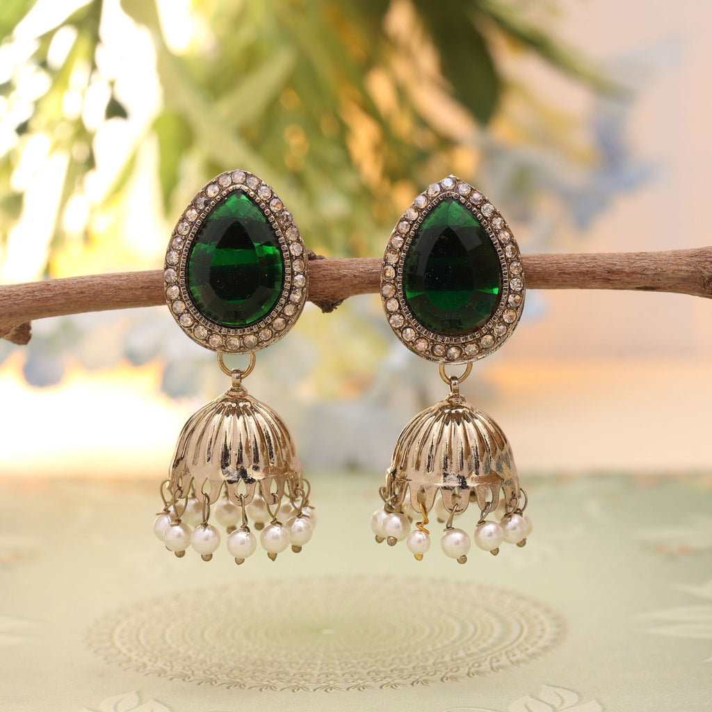 Green Color Fashion Earrings Inspired By Classic American Diamond Earrings Design - Green