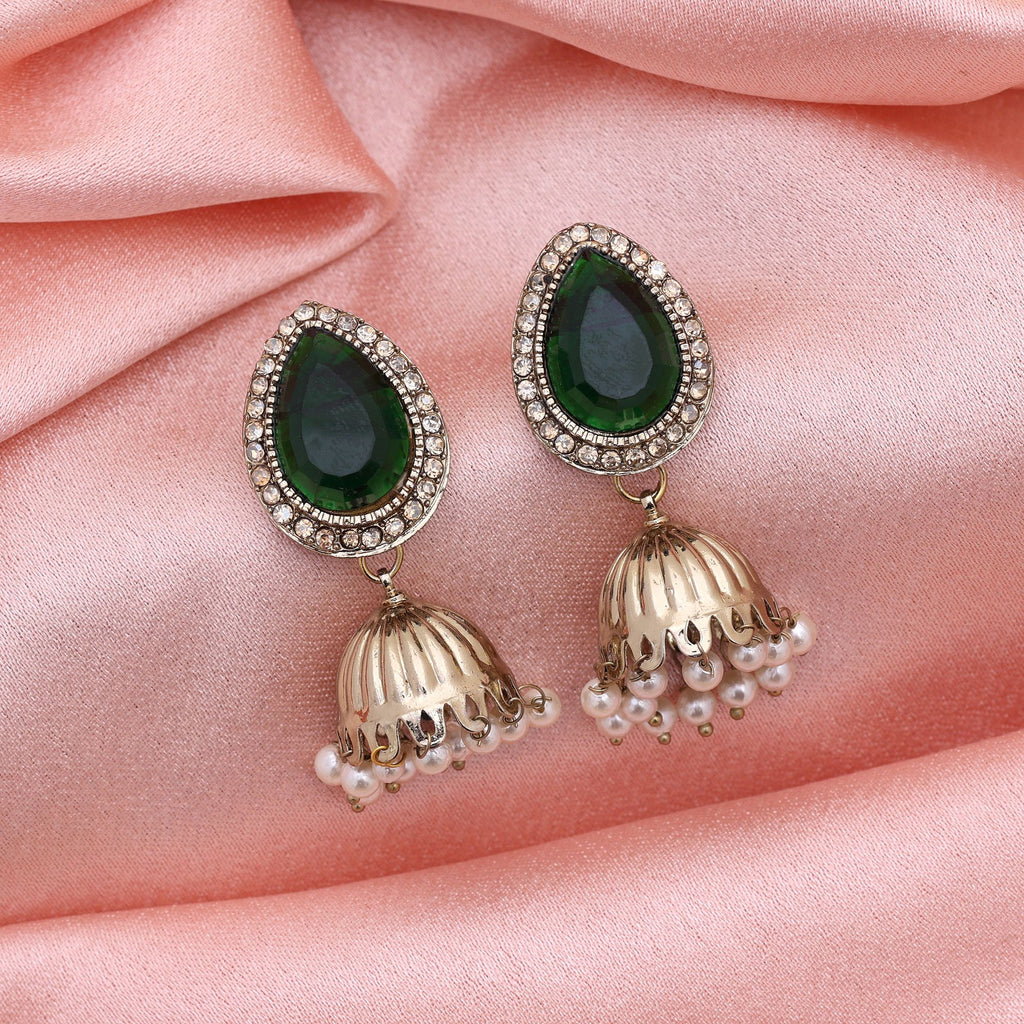 Green Color Fashion Earrings Inspired By Classic American Diamond Earrings Design - Green