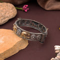 Classic Gold & Silver Color Two Tone Oxidised Openable Bracelet With Artistic Touch - Gold & Silver